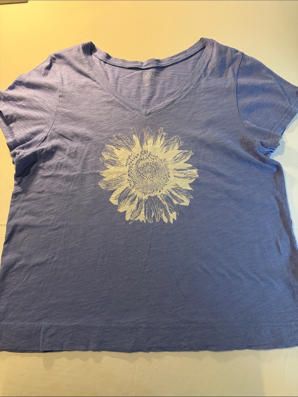 Escape by Habitat Women's V-Neck Periwinkle Sunflower Graphic Tee, Size L